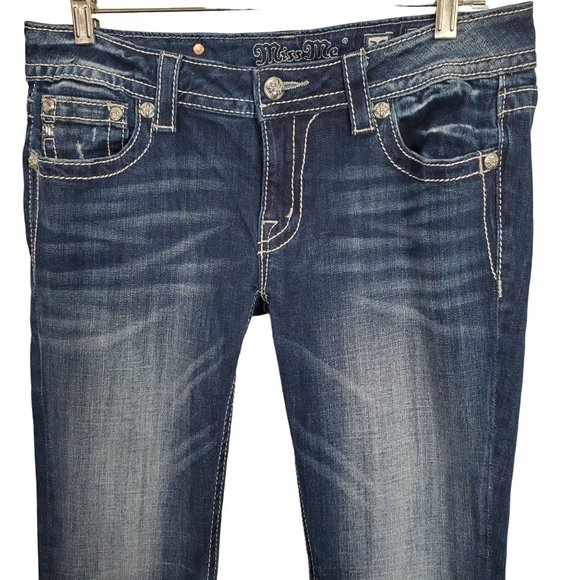 Miss Me Womens Size 30 Jeans Fleur De Lis Flower Embellished Stretch Boot 33x32 - Picture 3 of 15